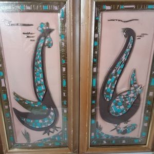 Vintage pair mid-century modern rooster and hen